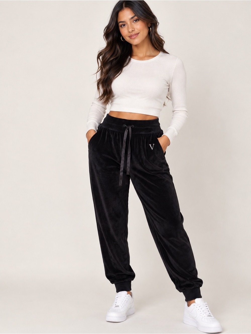 Victoria’s Secret Black Velour Jogger Pants Size S Drawstring Lounge